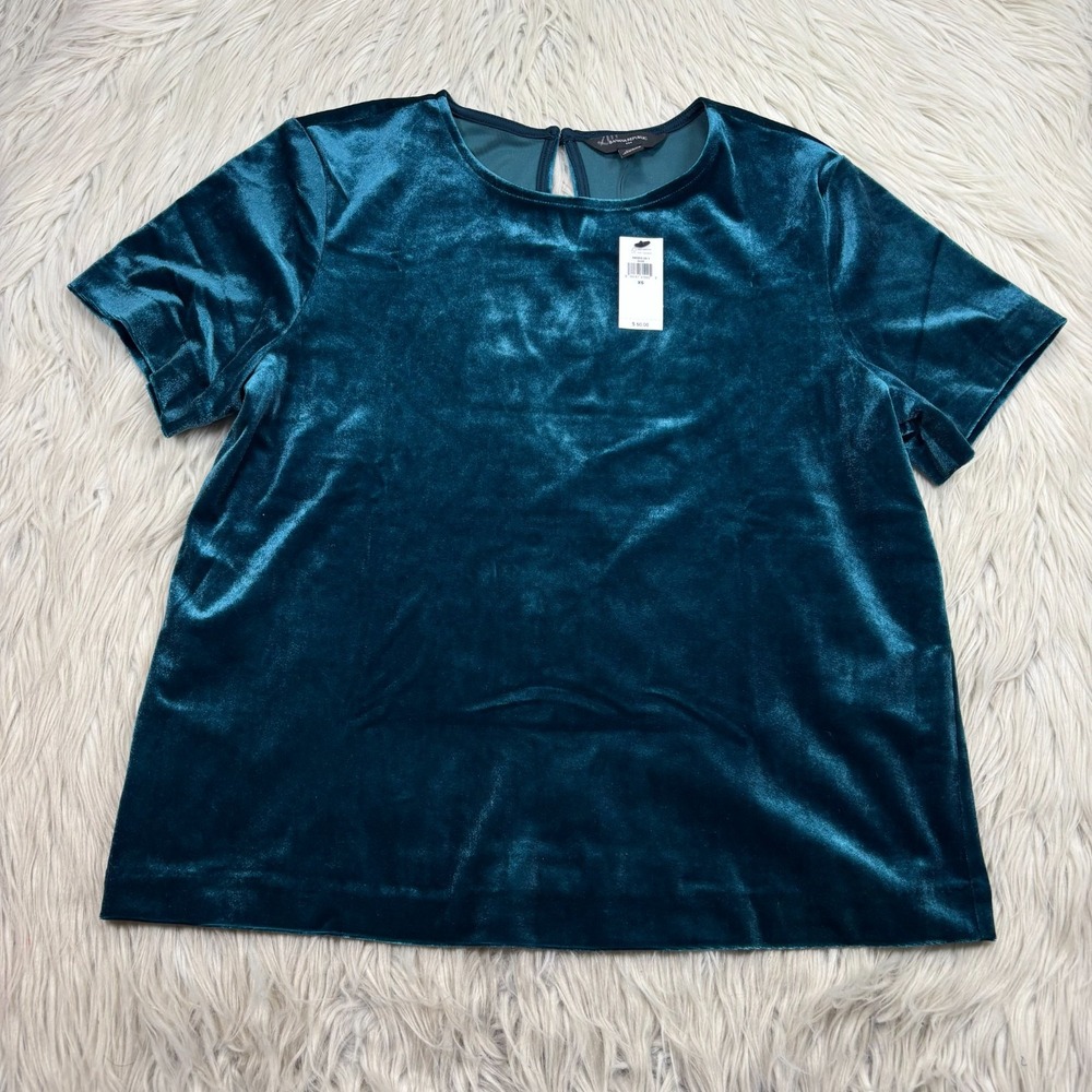 NWT Banana Republic XS Teal Green Velvet Short Sleeve Blouse Top Holidays Romant